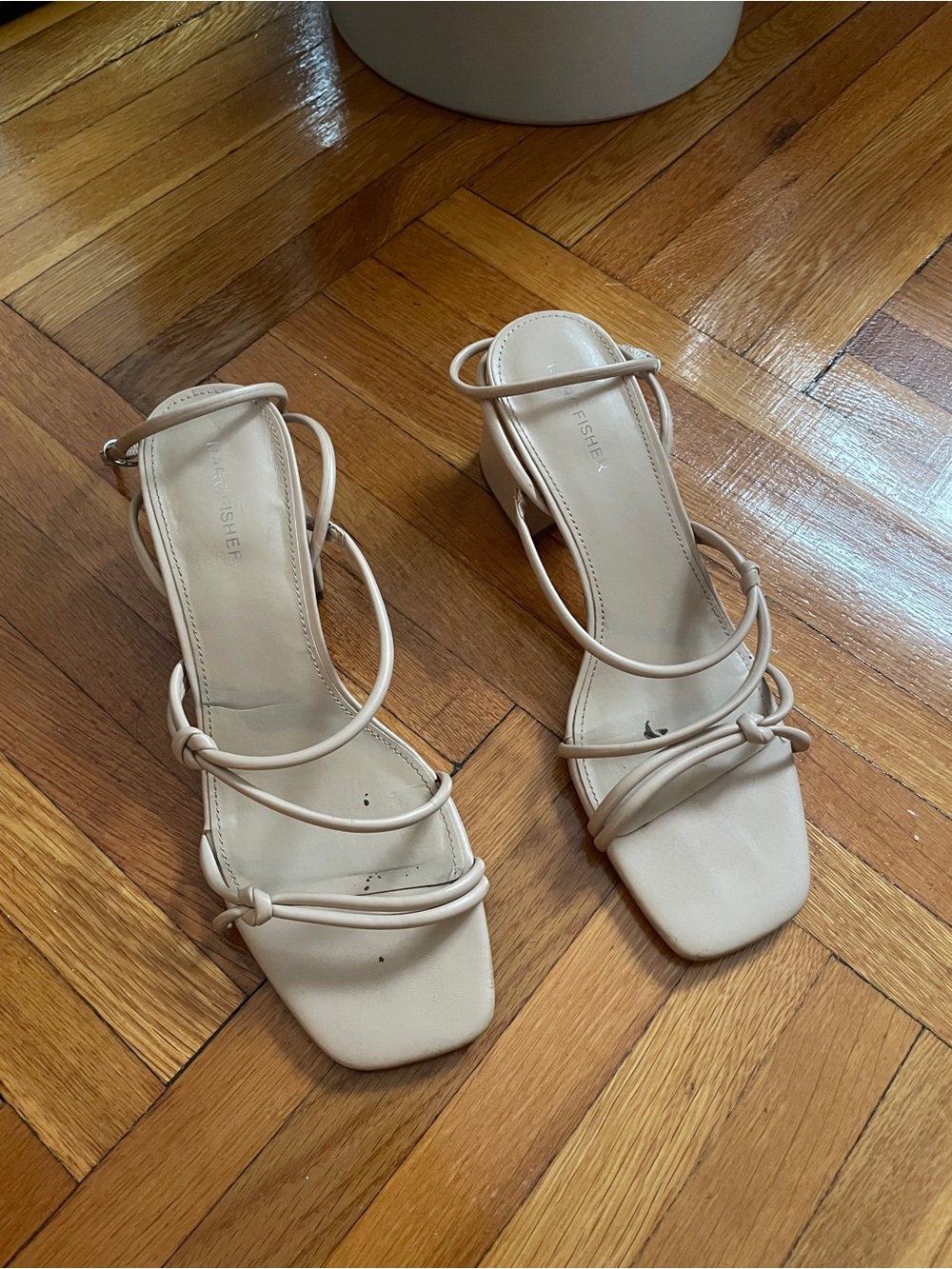 Marc Fisher Beige Strappy Square-Toe Heels